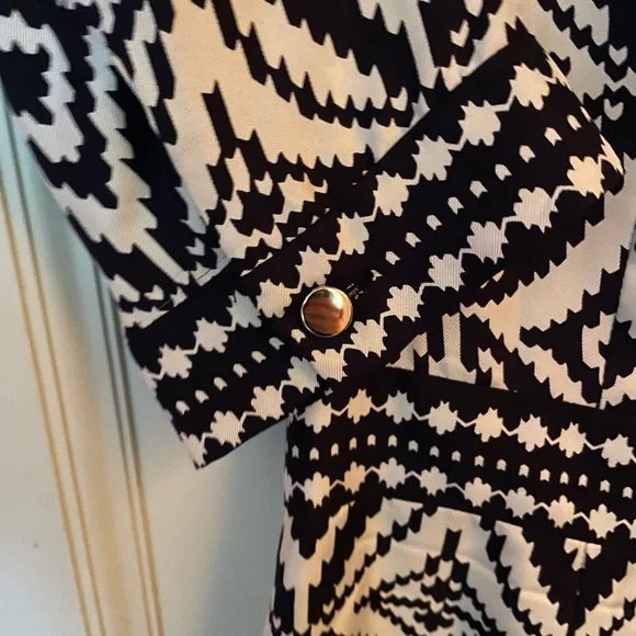 Silk Milly shirt dress, preppy printed navy blue and white, size 6 - Picture 7 of 9